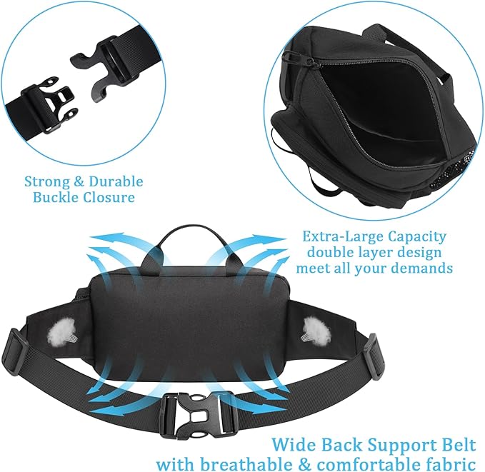 ETACCU Hands Free Dog Leash with Zipper Pouch, Waist Belt for Large Medium Dogs for Running, Walking, Jogging and Hiking, Dual Padded Handles and Durable Bungee - Black (1 Dog Black)