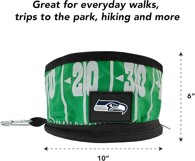 NFL Seattle Seahawks Pets First Collapsible Dog Travel Bowl Set, 2 Pack Food and Water Bowls for Dogs, Best Portable & Lightweight Leak-Proof Dog Bowls for Travel