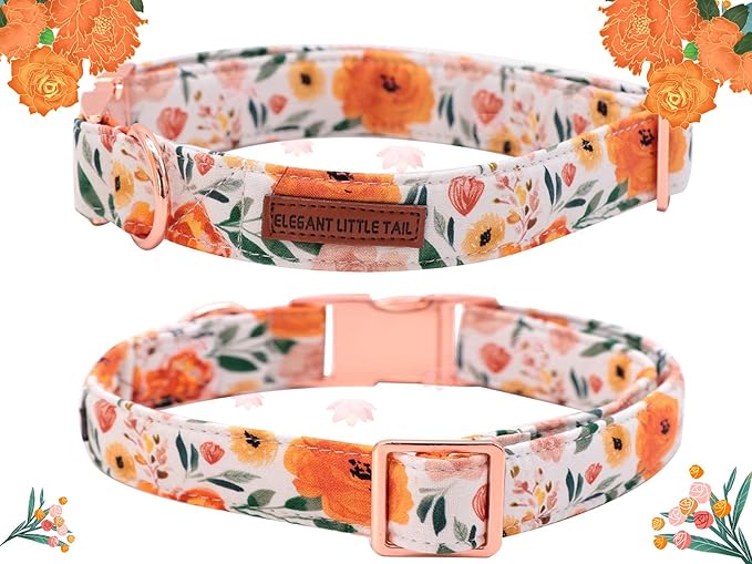 Elegant little tail Floral Dog Collar with Bow, Comfotable Dog Bowtie, Bowtie Dog Collar Adjustable Girl Dog Collars for Small Medium Large Dogs and Cats