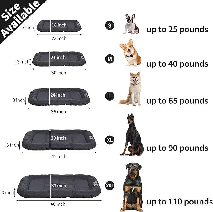 Durable Outdoor Dog Bed with Pillow Around Curling Sleep Fully Waterproof Indoor Cat Bed Crate Mat Stable Kennel Pad, for Pets (Charcoal, X-Large(42x29in))
