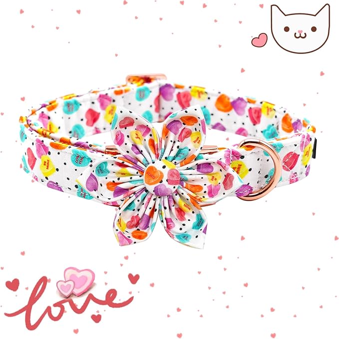 Elegant Little Tail Valentine's Dog Collar, Pink Floral Heart Dog Collar, Size S, Small Dogs