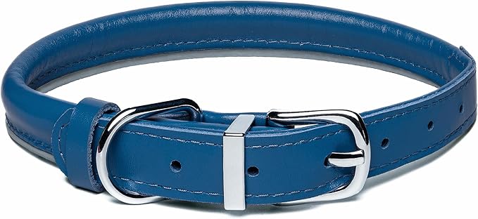 OOPSDOGGY Rolled Leather Dog Collar Reflective Roll Collars for Small Medium Large Dogs Puppy (Dark Blue, XL, 17'' - 21'')