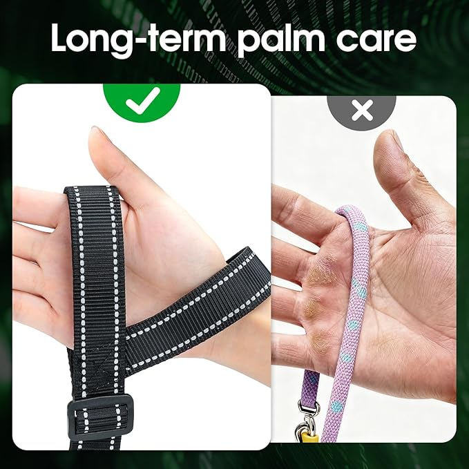 Hands-Free Dog Leash, Heavy Duty No-Pull Training Lead w/Anti-Tangle, Double Padded Traffic Handles Adjustable 5-5.6FT & Reflective Thread for Medium Large Dogs for Running/Walking Black