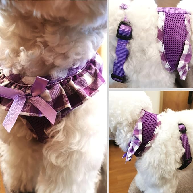 SuperBuddy Upgraded Soft Mesh Dog Harness, Super Breathable Lightweight Pet Harnesses for Puppy Dogs Outdoor Walking, Purple Dog Harness -Large
