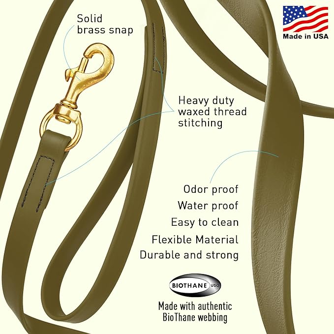 Viper Biothane K9 Working Dog Leash Waterproof Lead for Tracking Training Schutzhund Odor-Proof Long Line with Solid Brass Snap for Puppy Medium and Large Dogs, 10ft Olive Drab Green