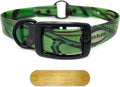 Regal Dog Products Green Camo Hunting Dog Collar with Custom Engraved Name Plate and Heavy Duty Black Hardware Center Ring | Waterproof Personalized Dog Collars | Other Sizes for Small, Medium & Large