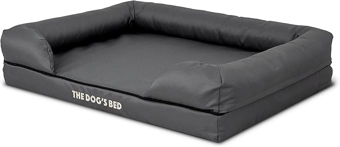 The Dog’s Bed Orthopedic Memory Foam Dog Bed with Bolsters, Oxford Fabric, Grey with Black Trim, Medium