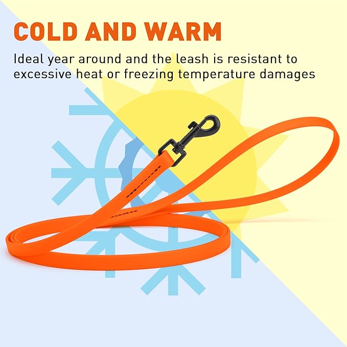 Dogline Biothane Waterproof Dog Leash 2/4/6 Ft Strong Coated Nylon Webbing with Black Hardware Odor-Proof Easy to Clean High Performance for Small or Large Dogs Made in USA, Hunter Orange