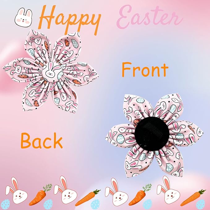 Elegant little tail Easter Dog Collar,Pink Bunny Dog Collars Holiday Pet Collar with Flower Pet Gift Adjustable Puppy Collars for Medium Dogs