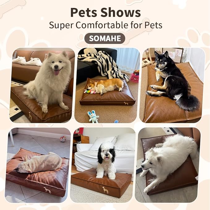 Dog Bed Medium Size Dog Orthopedic Beds for Small Dogs with Removable Washable PU Leather Cover Waterproof Brown 27.5×19.6×4inch