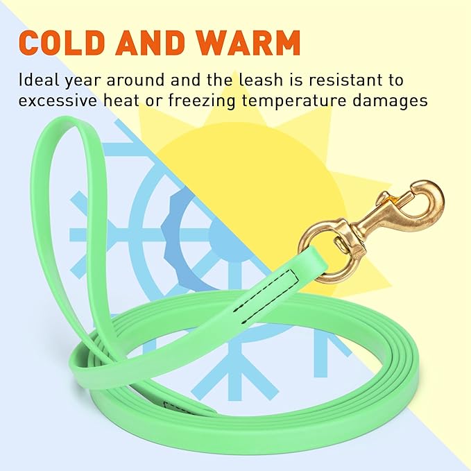 Viper Biothane K9 Working Dog Leash Waterproof Lead for Tracking Training Schutzhund Odor-Proof Long Line with Solid Brass Snap for Puppy Medium and Large Dogs, 10ft Sea Foam Green