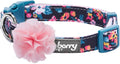 Blueberry Pet Made Well Elegant Floral Print Adjustable Dog Collar in Sleek Black with Pink Artificial Silk Flower, X-Small, Neck 7.5"-10"
