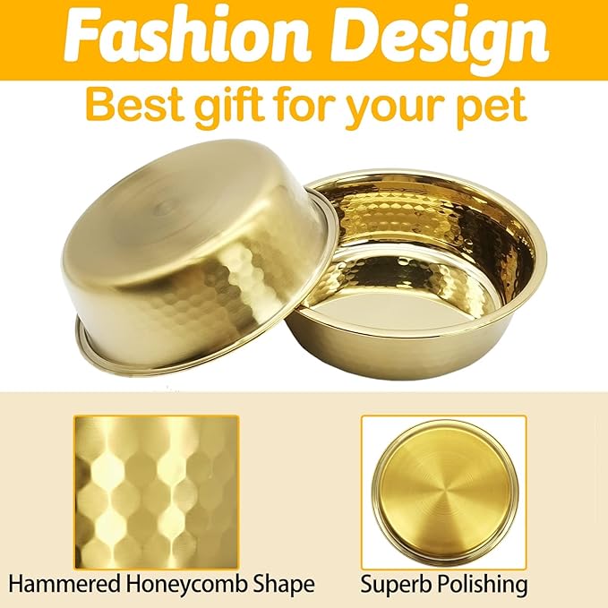 kathson 3pcs Premium Stainless Steel Dog Bowls, Hammered Thickened Metal Dog Bowl Feeding or Water Bowls for Small/Meidum/Large Sized Dogs&Cats Stackable Metal Cat Bowl Dishwasher Safe 8.7 Dia.
