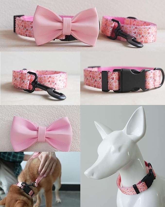 Dog Collars for Medium Dogs Girl - Safety Buckle Durable Light-Weight, Medium Dogs Collar for Dog Collar Pink Flower Patterns Soft Adjustable (Pink, L)