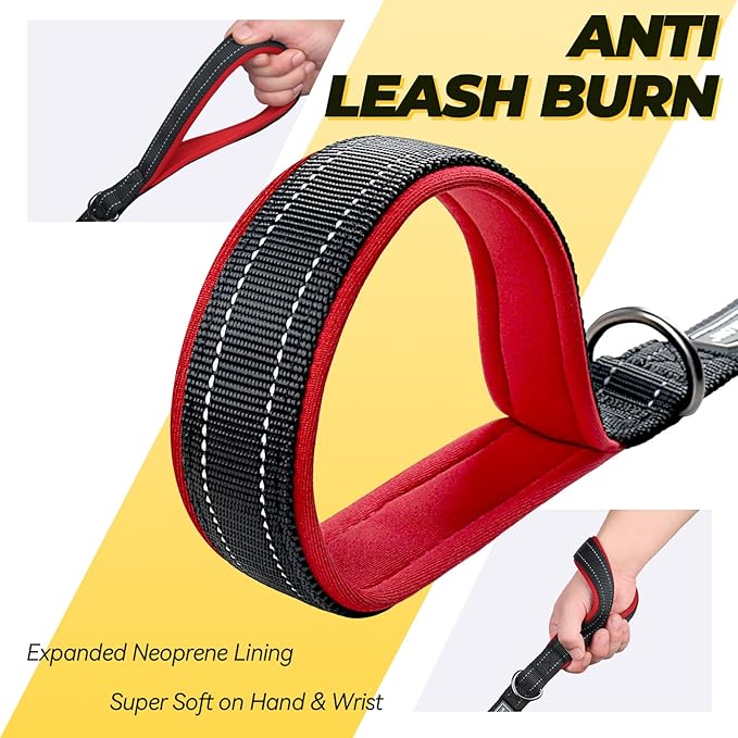 VIVAGLORY Twingrip Dog Leash, Double Handle Dog Leash for Training & Walking with Traffic Handle & 2 Loop, Traffic Control Reflective Heavy Duty for Puppy Pet, 6ft x 1in, Black