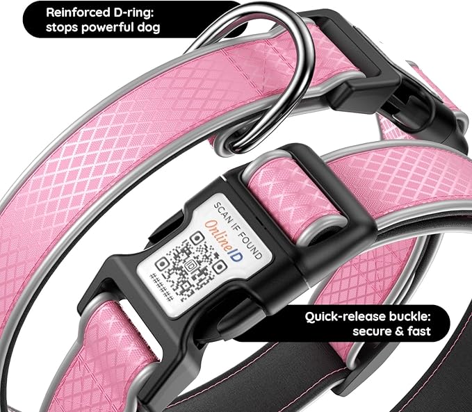 Airtag Dog Collar, IPX8 Waterproof Air Tag Dog Collar Holder | Reflective Ultra-Durable | Soft Padded | Safety Locking Buckle | Fit Miedium Dogs (Neon Pink M(12.6"-19.6"))