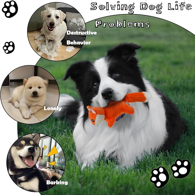 Fox Plush Dog Toy Squeaky Toy, Interactive Hide and Seek Replacement Dog Toys for Small & Medium Dogs (3Pcs Squeaky Fox)