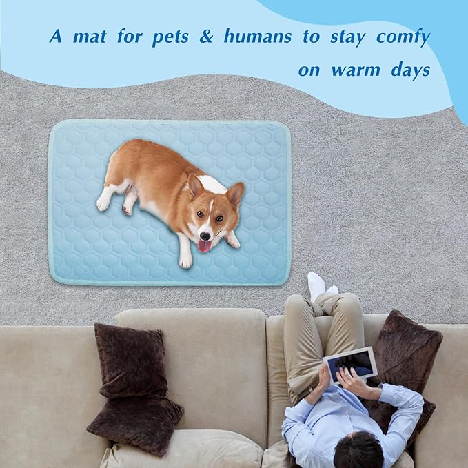 Upgraded Self-Cooling Mat for Dogs & Cats - Thicken, Washable, Non-Toxic, Foldable & Non-Slip Dog Cooling mat Pet Cooling Pad for Indoor, Outdoor, Car- Perfect for Summer (Blue, 28"*39"(Large))