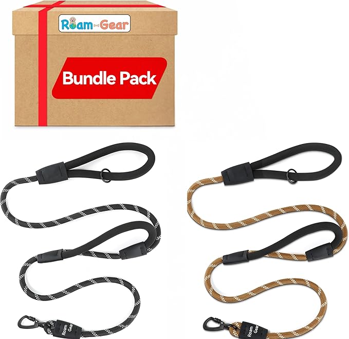 Two 6 Foot Dog Leashes, Bundle Pack (Black, Brown) - Roam Gear