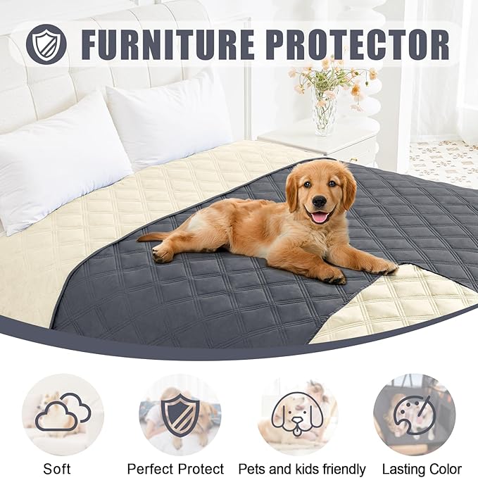 Smiry Waterproof Dog Bed Cover Blanket 40x70, Soft Reversible Pet Blanket, Washable Leakproof Cats Dogs Couch Cover for Sofa, Couch, Furniture, Dark Grey/Beige