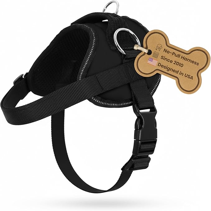 Bark Appeal Black No-Pull Dog Harness for XS to Small Sized Pets – Adjustable, Reflective Vest with 3 Leash Clips for Added Control, Easy Walks & Training – Small