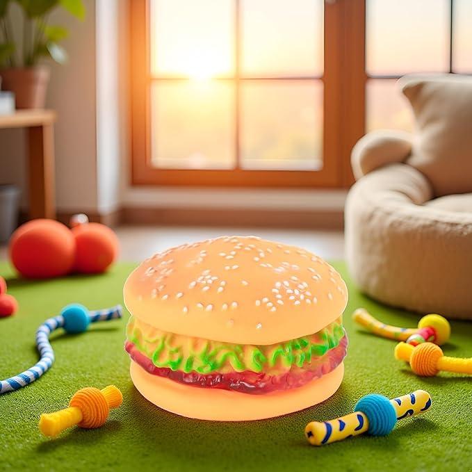 NTRR Bite-Resistant Dog Toys Squeaky Chewing Toys Tooth Cleaning Supplies, Golden Retriever Teddy Pets, etc., Dog Training, Sofa Damage Prevention, Hamburger Pet Toys