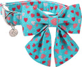 DOGWONG Valentine's Dog Collar with Sailor Bowtie - Blue Heart Adjustable Cotton Heart Dog Collar - Perfect for Small, Medium, Large Dogs