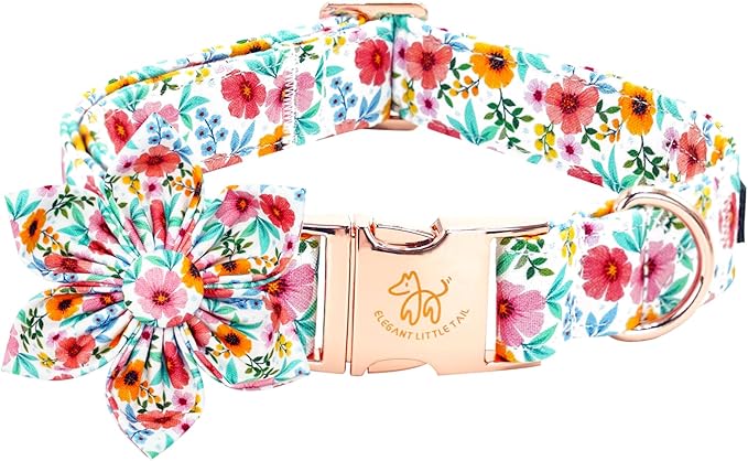 Elegant little tail Dog Collar- Cute Floral Dog Collar with Flower for Small Dogs, Female Adjustable Cotton Summer Pet Flower Puppy Collars for Small Medium Large Dogs