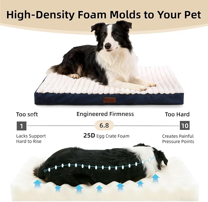 Orthopedic Dog Bed with Firm High-Density Egg Crate Foam Mattress,Machine Washable Cover & Non-Slip Bottom for Small Breeds & Toy Dogs (Blue, 23" L x 17" W x 3" H)