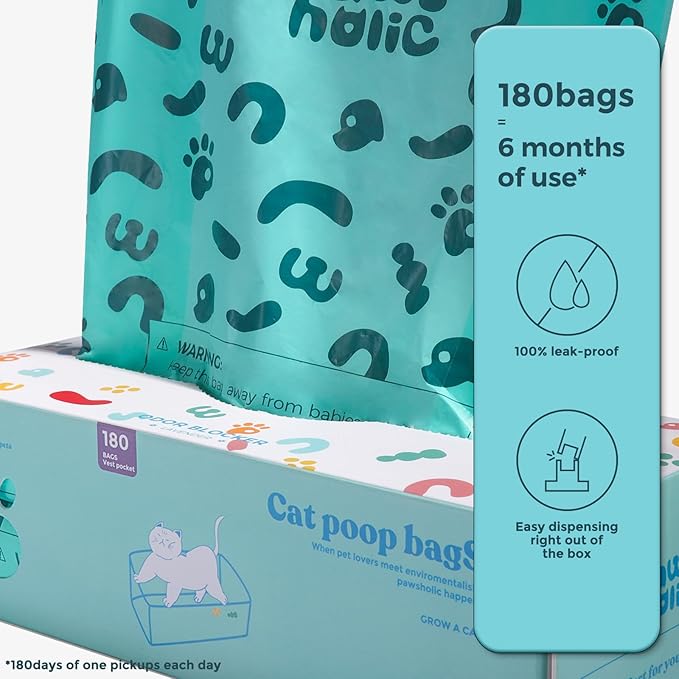 Cat Litter Disposal Bags and Dog Poop Bags with Handle,Cornstarch Based Extra Thick and Guaranteed Leak Proof Poop bags for Kitty and Doggy(360 Count 1.1 Gallon,Lavender Scent)