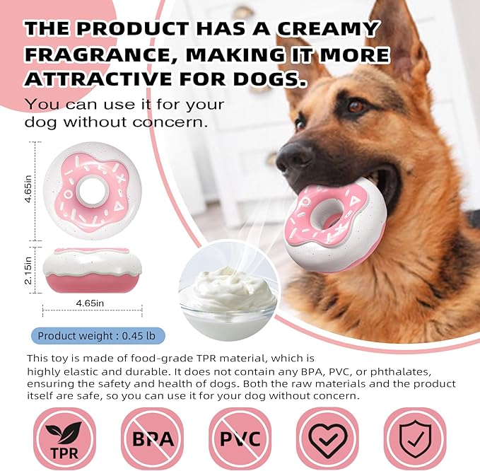 Squeaky Donut Dog Toy for Aggressive Chewers，Doughnut Shaped Dog Chewing Toy with a Creamy Aroma，for Aggressive Chewers Medium Large Breed，Indoor and Outdoor Toys for Dogs