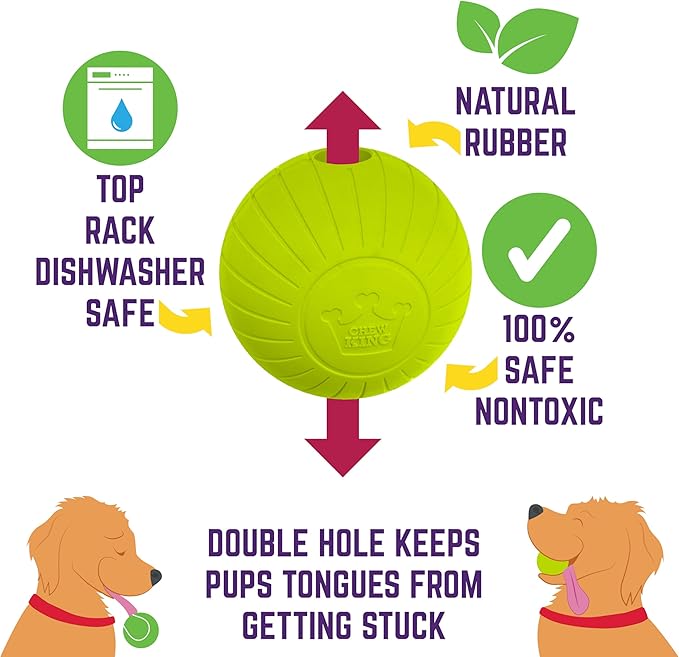 Chew King by Mammoth Supreme Rubber Dog Fetch Balls (8-Pack), Durable 2.5” Natural Rubber Balls with Safety Air Vent, High Bounce Fetch Toys for Aggressive Chewers, Launcher Compatible - Yellow