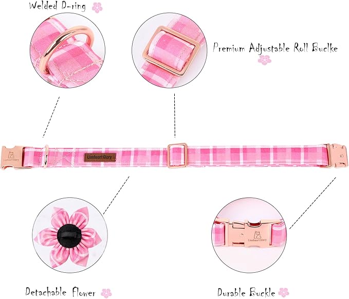 Lionheart Glory Dog Collar, Pink Dog Collar with Flower, Cute Floral Pattern Pet Collar Adjustable Pet Collar for Small Dogs