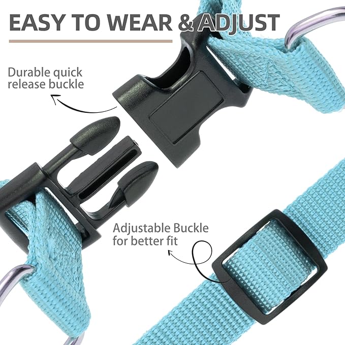 PUPTECK No Pull Dog Harness Soft Adjustable Basic Nylon Step in Puppy Vest Outdoor Walking with ID Tag and A-ir Tag Case, Sky Blue, S