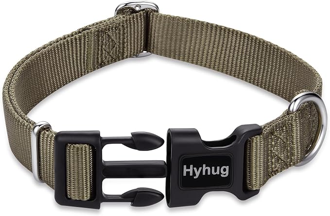 Hyhug Medium Dog Collar, Green:Heavy-Duty Quick-Release Nylon Buckle, Adjustable & Durable, Cute Dog Collar (Medium, Military Green)