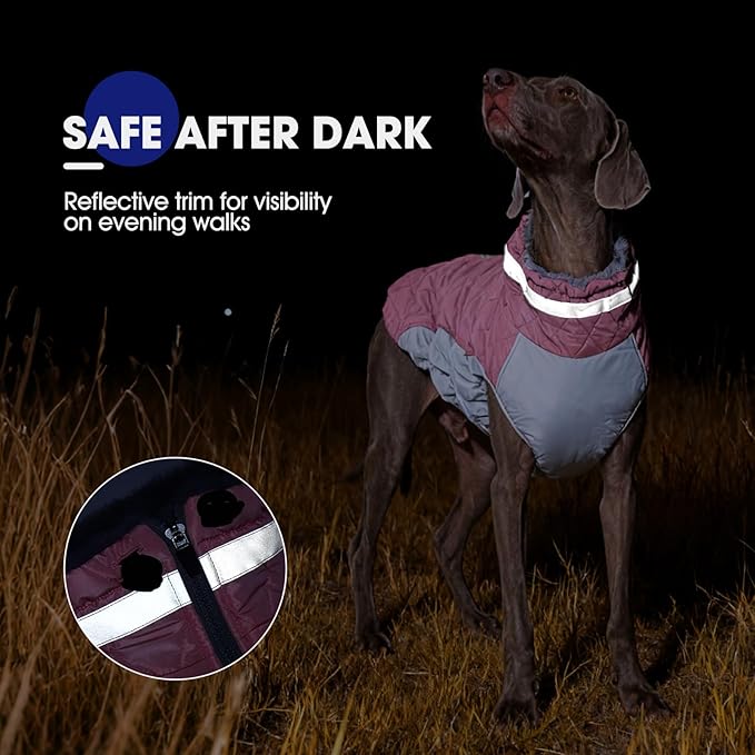 FUAMEY Dog Coat for Large Dogs,Waterproof Dog Winter Jacket with Harness Built in Puppy Cold Weather Coats Reflective Pet Vest with Zipper Warm Fleece Dogs Snowsuit Windproof Pink XL