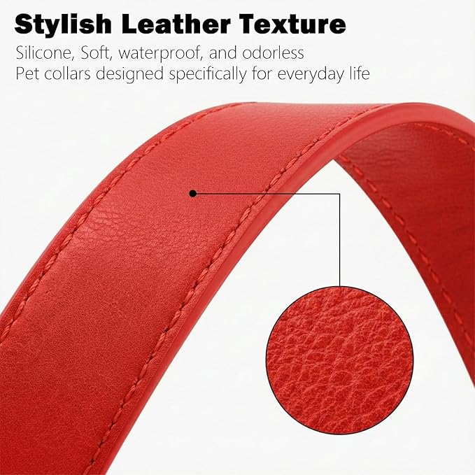 Dog Collars for Large Dogs Silicone Leather Dog Collars Soft Flexible Waterproof Odor-Proof Durable Thick Classic Adjustable Pet Puppy Collar (Red, Large (14.5-24" Neck))