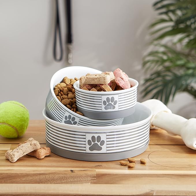 Bone Dry Paw & Patch Ceramic Pet Collection, Small Bowl, 4.25x2", Gray
