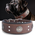 Leather Dog Collar, 2 inches Wide Heavy Duty Genuine Leather Collars, Handmade, Soft, and Luxury, Eye-catching Best Choice for Large and Medium Breed Dogs 15-19 ins