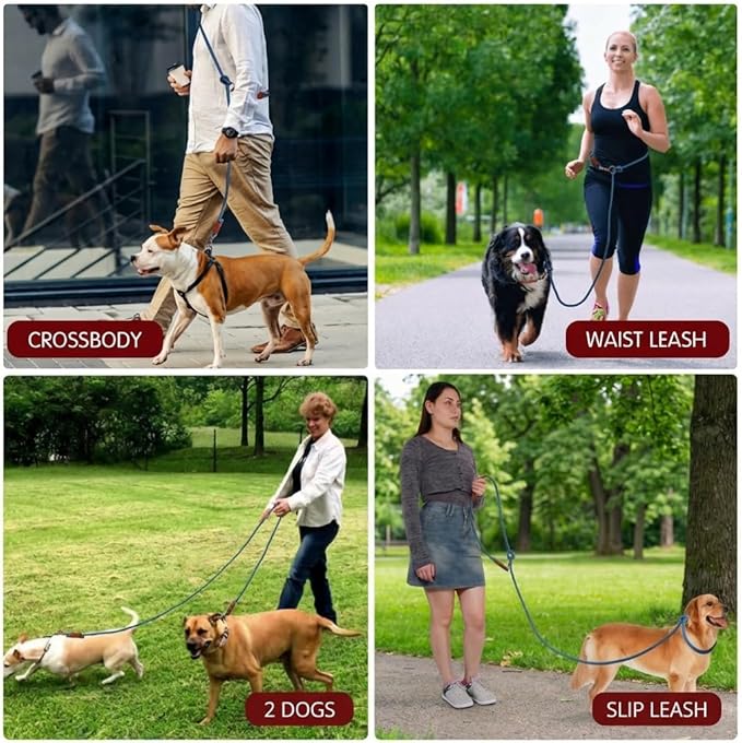 Tails & Tales Hands Free Dog Leash for Walking Running Training, Adjustable Lead Up to 9.8ft, Dogs Up to 125lbs, Crossbody, Dual Handle, Multifunctional, Double Attachment for 2 Dogs (Opera Mauve)