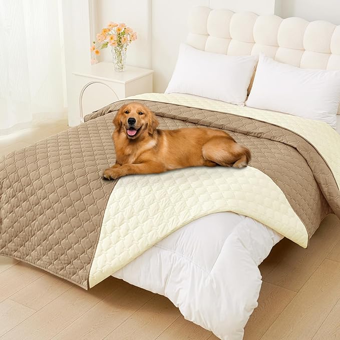 Smiry Waterproof Dog Bed Cover Blanket, Soft Reversible Pet Blanket, Washable Leakproof Cats Dogs Couch Cover for Sofa, Couch, Furniture (82x120 Inch, Camel/Beige)