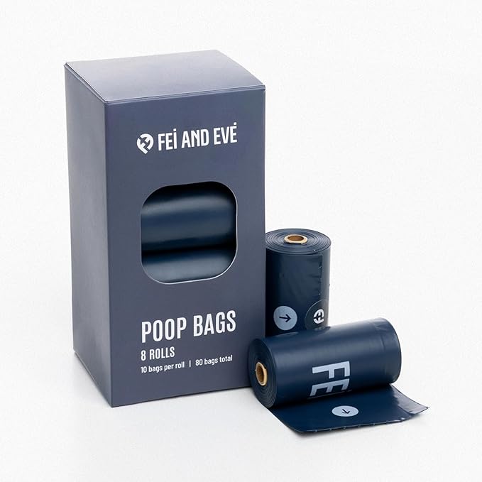 2026 New Edition, Fei & Eve Poop Bags 8 Rolls (80 Bags, Unscented) - Extra Thick 25 Micron & Leak-Proof | High-Density PE | Stretch Resistant | Easy to Tear off