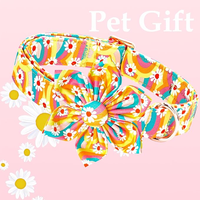 Lionheart glory Dog Collar with Flower, Sunflower Pattern Pet Collar Durable Cute Dog Flower Collars Summer Spring Female Pet Gift Adjustable Dog Collar for Large Dogs