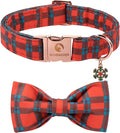 DOGWONG Christmas Dog Collar with Bow Tie, Red Green Plaid Dog Collar Durable Metal Buckle Adjustable Soft & Cute Red Checkered Dogs Collars for Small Medium Large Dogs, XS