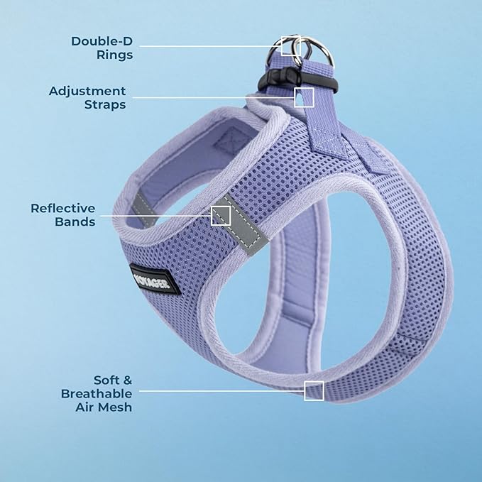 Best Pet Supplies - All Weather Mesh/Plush, Reflective, No Pull Harness for Small, Medium Dogs, Cats - Secure with Hook & Loop Fastener, Buckle, Double D-Rings - Lavender, XS