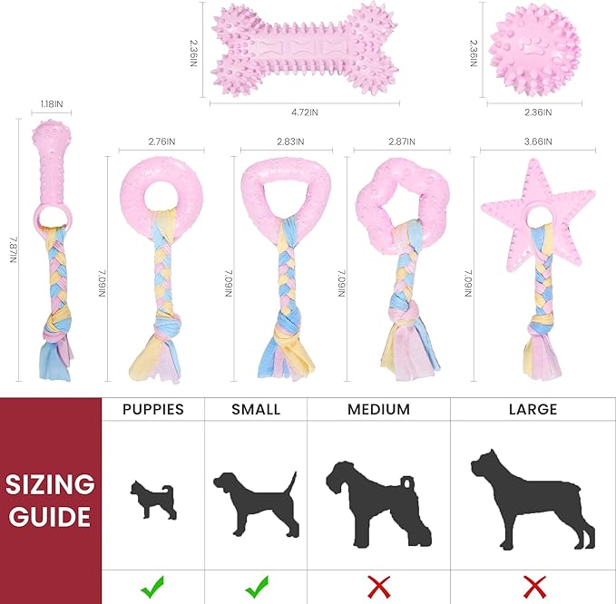 Puppy Toys, Puppy Teething Toys, 9 Pack Soft Durable Rubber Interactive Pink Puppy Chew Toys for Teething to Soothe Gums and Keep Busy, Cute Puppy Essentials (Pink)