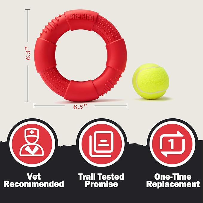 Natural Rubber Dog Ring Toy for Large Aggressive Chewers - Lifetime Replacement - Indestructible Tug Fetch Toy for Large Breed - Durable Tough Dog Chew Toy for Super Chewer, Red