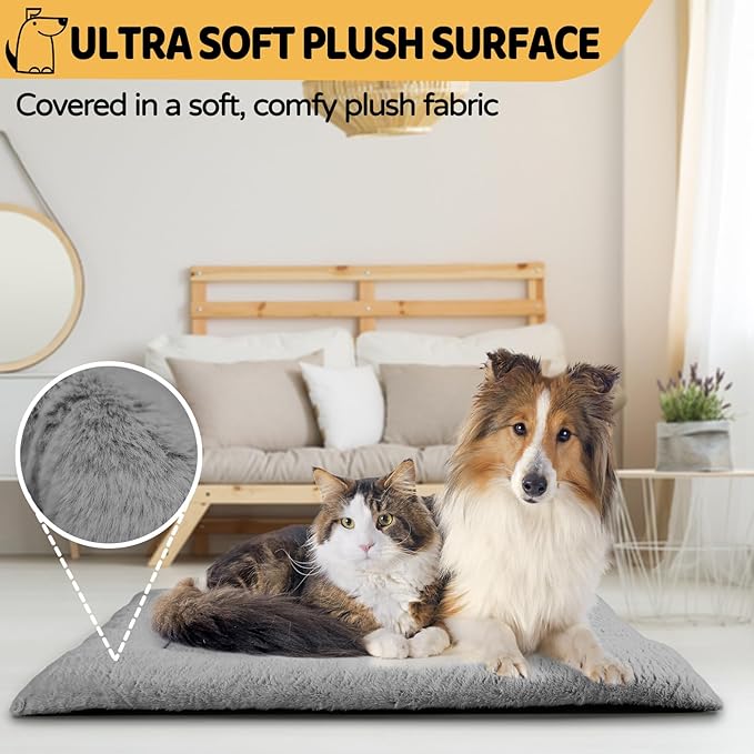 Dog Crate Pad Washable, Plush 36 x 23 Inch Anti-Slip Kennel Mat for Medium to Large Dogs up to 70 lbs, Fits Wire or Metal Crates, Travel, Home, Training Use, Dark Grey
