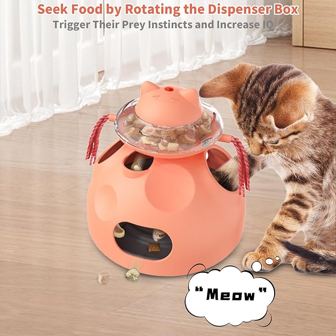 Interactive Cat Toy for Indoor Cats, 4-in-1 Modular Design with Cat Treats Puzzle Slow Feeder, Teaser Wand, Ball Maze & Spinning Ball | Kitten Enrichment Toys for Indoor