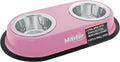 Master Pet Supply Double Dog Bowls Set with Elevated Base and 2 (8 oz) Stainless Steel Removable Dishes (Hyper Pink) – Double Cat Food Water Bowl, Dog Puppy Food Bowl Set, Rust Resistant